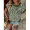 image:imageATHMILE Womens Short Sleeve Sweater Spring Summer Striped Teacher Round Neck Pullover Cap Sleeve Knit Cute Vest Tops 2026Army Green