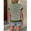 image:imageATHMILE Womens Short Sleeve Sweater Spring Summer Striped Teacher Round Neck Pullover Cap Sleeve Knit Cute Vest Tops 2026Army Green