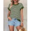 image:imageATHMILE Womens Short Sleeve Sweater Spring Summer Striped Teacher Round Neck Pullover Cap Sleeve Knit Cute Vest Tops 2026Army Green
