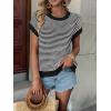 image:imageATHMILE Womens Short Sleeve Sweater Spring Summer Striped Teacher Round Neck Pullover Cap Sleeve Knit Cute Vest Tops 2026Black