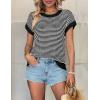 image:imageATHMILE Womens Short Sleeve Sweater Spring Summer Striped Teacher Round Neck Pullover Cap Sleeve Knit Cute Vest Tops 2026Black