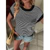 image:imageATHMILE Womens Short Sleeve Sweater Spring Summer Striped Teacher Round Neck Pullover Cap Sleeve Knit Cute Vest Tops 2026Black