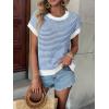 image:imageATHMILE Womens Short Sleeve Sweater Spring Summer Striped Teacher Round Neck Pullover Cap Sleeve Knit Cute Vest Tops 2026Blue
