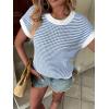 image:imageATHMILE Womens Short Sleeve Sweater Spring Summer Striped Teacher Round Neck Pullover Cap Sleeve Knit Cute Vest Tops 2026Blue