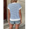 image:imageATHMILE Womens Short Sleeve Sweater Spring Summer Striped Teacher Round Neck Pullover Cap Sleeve Knit Cute Vest Tops 2026Blue
