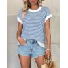 image:imageATHMILE Womens Short Sleeve Sweater Spring Summer Striped Teacher Round Neck Pullover Cap Sleeve Knit Cute Vest Tops 2026Blue