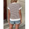 image:imageATHMILE Womens Short Sleeve Sweater Spring Summer Striped Teacher Round Neck Pullover Cap Sleeve Knit Cute Vest Tops 2026Brown