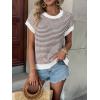 image:imageATHMILE Womens Short Sleeve Sweater Spring Summer Striped Teacher Round Neck Pullover Cap Sleeve Knit Cute Vest Tops 2026Brown