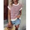 image:imageATHMILE Womens Short Sleeve Sweater Spring Summer Striped Teacher Round Neck Pullover Cap Sleeve Knit Cute Vest Tops 2026Red