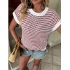 image:imageATHMILE Womens Short Sleeve Sweater Spring Summer Striped Teacher Round Neck Pullover Cap Sleeve Knit Cute Vest Tops 2026Red