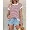 image:imageATHMILE Womens Short Sleeve Sweater Spring Summer Striped Teacher Round Neck Pullover Cap Sleeve Knit Cute Vest Tops 2026Red