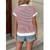 image:imageATHMILE Womens Short Sleeve Sweater Spring Summer Striped Teacher Round Neck Pullover Cap Sleeve Knit Cute Vest Tops 2026Red