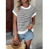 image:imageATHMILE Womens Short Sleeve Sweater Spring Summer Striped Teacher Round Neck Pullover Cap Sleeve Knit Cute Vest Tops 2026White