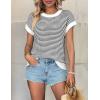 image:imageATHMILE Womens Short Sleeve Sweater Spring Summer Striped Teacher Round Neck Pullover Cap Sleeve Knit Cute Vest Tops 2026White