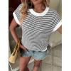 image:imageATHMILE Womens Short Sleeve Sweater Spring Summer Striped Teacher Round Neck Pullover Cap Sleeve Knit Cute Vest Tops 2026White