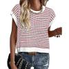 image:imageATHMILE Womens Short Sleeve Sweater Spring Summer Striped Teacher Round Neck Pullover Cap Sleeve Knit Cute Vest Tops 2026Red
