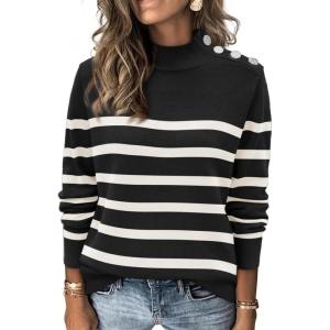 image:imageATHMILE Fall Mock Neck Striped Sweaters for Women 2026 Winter Turtleneck Long Sleeve Knit Sweater Fashion Pullover TopsBlack