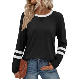 image:imageATHMILE Womens Long Sleeve Shirts Color Block Casual Crewneck Tops Tshirt Basic Tee Fall Fashion Clothes Trendy Outfits 2026Black