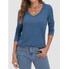 image:imageATHMILE Womens 2026 Fall Long Sleeve Shirts Basic Apparel Shirts Trendy V Neck Tshirt for Women Curved Hem TopsBlue
