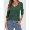 image:imageATHMILE Womens 2026 Fall Long Sleeve Shirts Basic Apparel Shirts Trendy V Neck Tshirt for Women Curved Hem TopsDark Green