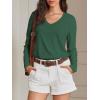 image:imageATHMILE Womens 2026 Fall Long Sleeve Shirts Basic Apparel Shirts Trendy V Neck Tshirt for Women Curved Hem TopsDark Green