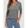 image:imageATHMILE Womens 2026 Fall Long Sleeve Shirts Basic Apparel Shirts Trendy V Neck Tshirt for Women Curved Hem TopsGrey