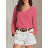 image:imageATHMILE Womens 2026 Fall Long Sleeve Shirts Basic Apparel Shirts Trendy V Neck Tshirt for Women Curved Hem TopsHot Pink