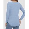 image:imageATHMILE Womens 2026 Fall Long Sleeve Shirts Basic Apparel Shirts Trendy V Neck Tshirt for Women Curved Hem TopsIce Blue