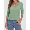 image:imageATHMILE Womens 2026 Fall Long Sleeve Shirts Basic Apparel Shirts Trendy V Neck Tshirt for Women Curved Hem TopsLight Green