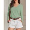 image:imageATHMILE Womens 2026 Fall Long Sleeve Shirts Basic Apparel Shirts Trendy V Neck Tshirt for Women Curved Hem TopsLight Green