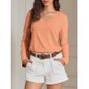 image:imageATHMILE Womens 2026 Fall Long Sleeve Shirts Basic Apparel Shirts Trendy V Neck Tshirt for Women Curved Hem TopsLight Orange