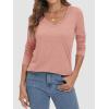 image:imageATHMILE Womens 2026 Fall Long Sleeve Shirts Basic Apparel Shirts Trendy V Neck Tshirt for Women Curved Hem TopsPink