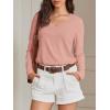image:imageATHMILE Womens 2026 Fall Long Sleeve Shirts Basic Apparel Shirts Trendy V Neck Tshirt for Women Curved Hem TopsPink