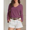 image:imageATHMILE Womens 2026 Fall Long Sleeve Shirts Basic Apparel Shirts Trendy V Neck Tshirt for Women Curved Hem TopsPurple Red