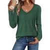 image:imageATHMILE Womens 2026 Fall Long Sleeve Shirts Basic Apparel Shirts Trendy V Neck Tshirt for Women Curved Hem TopsDark Green