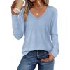 image:imageATHMILE Womens 2026 Fall Long Sleeve Shirts Basic Apparel Shirts Trendy V Neck Tshirt for Women Curved Hem TopsIce Blue