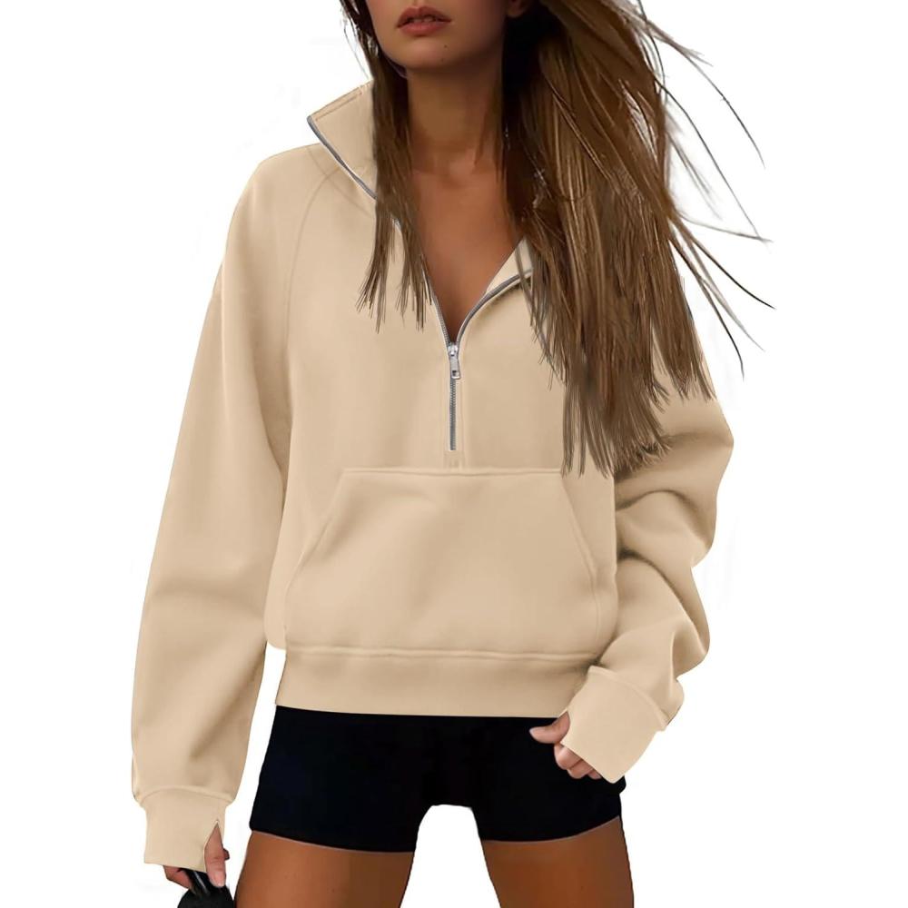 ATHMILE Womens Sweatshirts Half Zip Cropped Pullover Fleece Quarter ATHMILE Womens Sweatshirts Half Zip Cropped Pullover Fleece Quarter