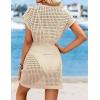 image:imageATHMILE Women Crochet Swim Coverups Short Sleeve V Neck Bathing Suit Beach Dress Summer Swimwear Cover UpApricot
