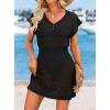 image:imageATHMILE Women Crochet Swim Coverups Short Sleeve V Neck Bathing Suit Beach Dress Summer Swimwear Cover UpBlack
