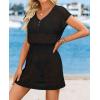 image:imageATHMILE Women Crochet Swim Coverups Short Sleeve V Neck Bathing Suit Beach Dress Summer Swimwear Cover UpBlack