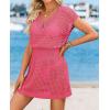 image:imageATHMILE Women Crochet Swim Coverups Short Sleeve V Neck Bathing Suit Beach Dress Summer Swimwear Cover UpHot Pink