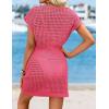 image:imageATHMILE Women Crochet Swim Coverups Short Sleeve V Neck Bathing Suit Beach Dress Summer Swimwear Cover UpHot Pink