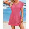 image:imageATHMILE Women Crochet Swim Coverups Short Sleeve V Neck Bathing Suit Beach Dress Summer Swimwear Cover UpHot Pink