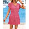 image:imageATHMILE Women Crochet Swim Coverups Short Sleeve V Neck Bathing Suit Beach Dress Summer Swimwear Cover UpHot Pink