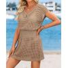 image:imageATHMILE Women Crochet Swim Coverups Short Sleeve V Neck Bathing Suit Beach Dress Summer Swimwear Cover UpSand