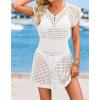 image:imageATHMILE Women Crochet Swim Coverups Short Sleeve V Neck Bathing Suit Beach Dress Summer Swimwear Cover UpWhite