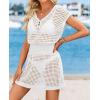 image:imageATHMILE Women Crochet Swim Coverups Short Sleeve V Neck Bathing Suit Beach Dress Summer Swimwear Cover UpWhite