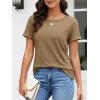 image:imageATHMILE Womens Boat Neck Tops Fashion Short Sleeve Scoop Neck Tees for Women Trendy Casual Shirts Summer Beach Outfits 2026Coffee