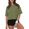 image:imageATHMILE Womens Crop Tops Workout Shirts Gym Oversized Spring Summer Basic Tees Short Sleeve Casual Loose Drop Shoulder 2026Armygreen