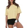 image:imageATHMILE Womens Crop Tops Workout Shirts Gym Oversized Spring Summer Basic Tees Short Sleeve Casual Loose Drop Shoulder 2026Beige